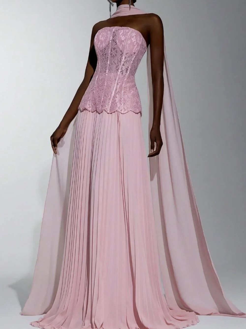 Baby Pink Party Women's Sequin Strapless Pleated Hem Dress